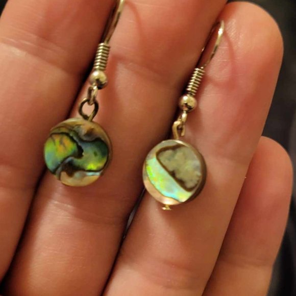 Round Abalone Shell Hook Earrings - Picture 2 of 3